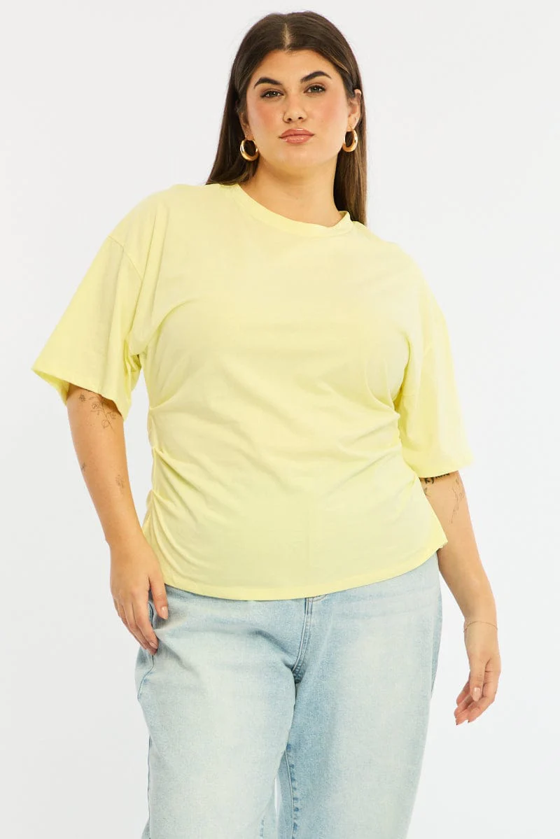 Yellow Bat Wing Top Short Sleeve Side Ruched - Image 2