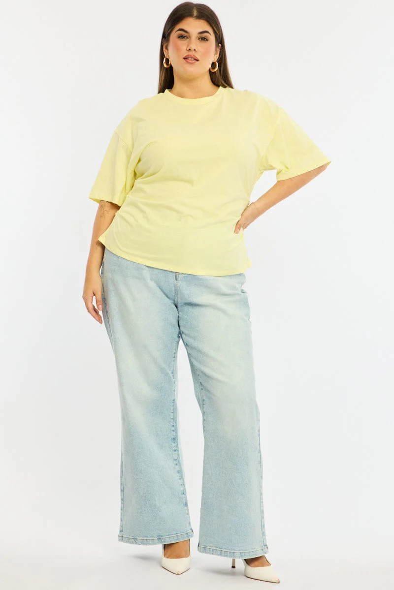 Yellow Bat Wing Top Short Sleeve Side Ruched - Image 3