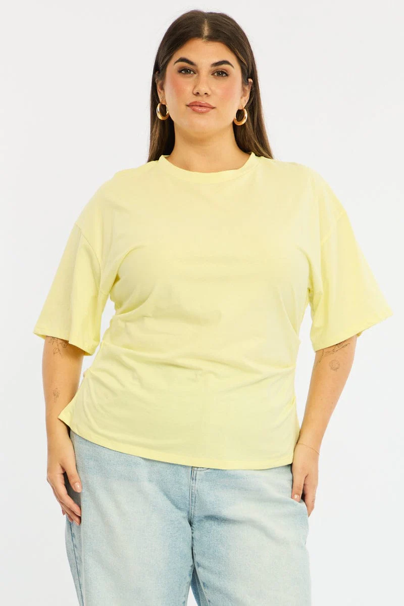 Yellow Bat Wing Top Short Sleeve Side Ruched - Image 4