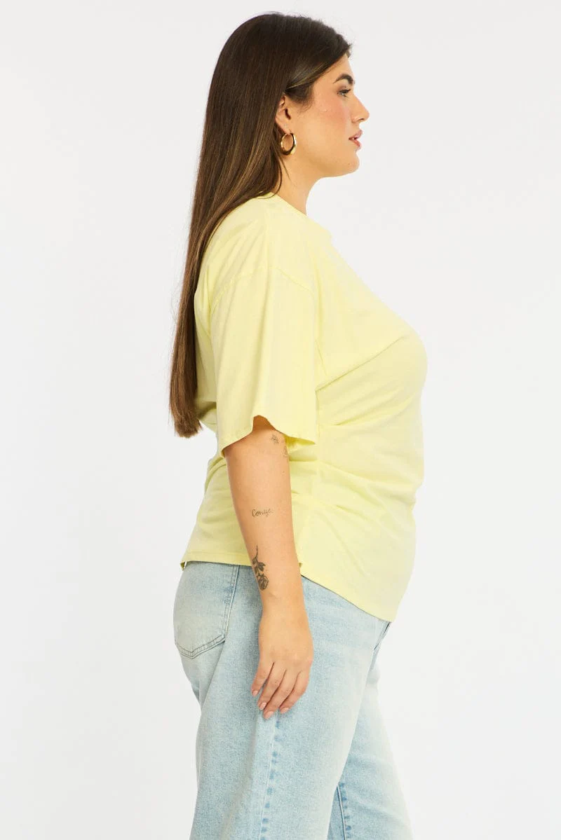 Yellow Bat Wing Top Short Sleeve Side Ruched - Image 5