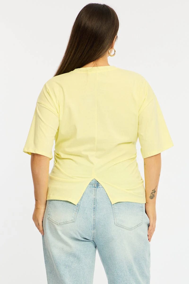 Yellow Bat Wing Top Short Sleeve Side Ruched - Image 6