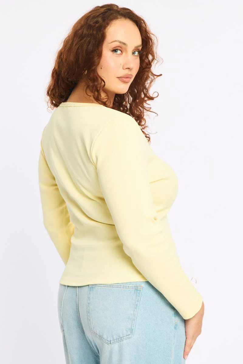 Yellow Button Front Top Long Sleeve Rib - Image 6