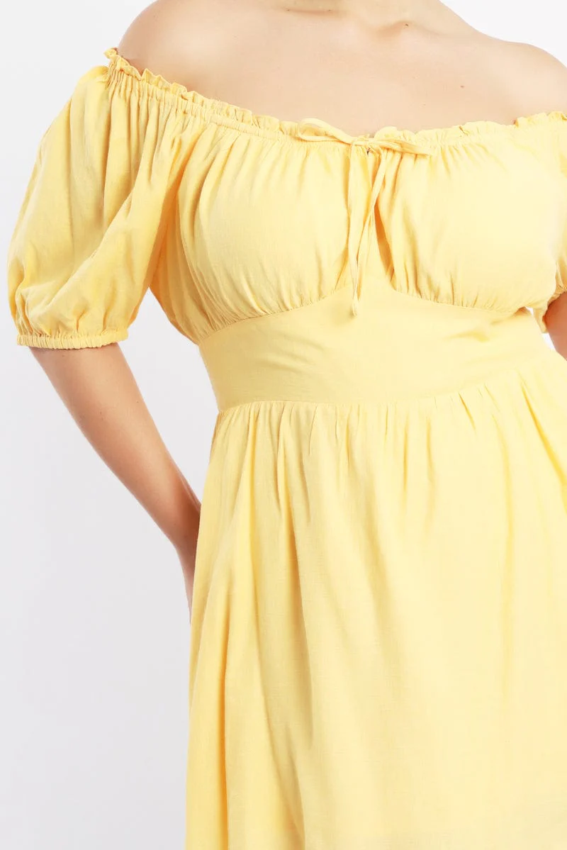 Yellow Corset Detail Minidress Puff Sleeve - Image 5