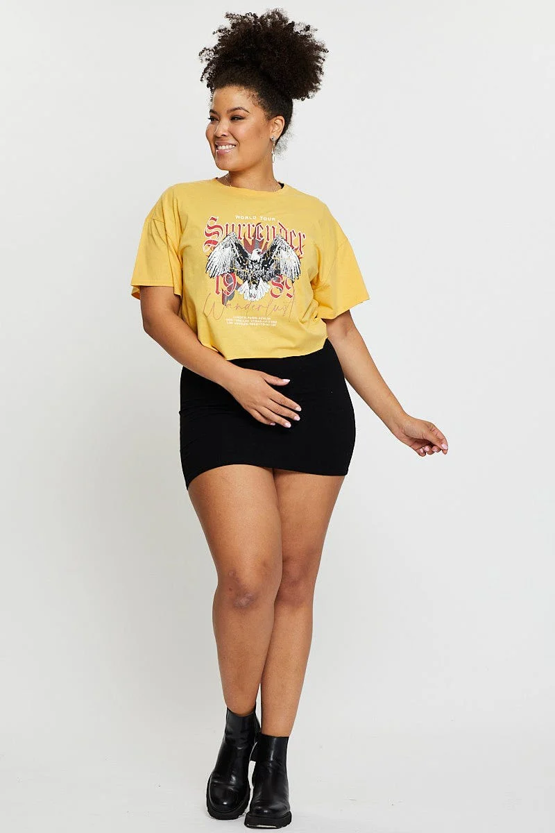 Yellow Crop T-shirt World Tour Short Sleeve Cotton Semi - Image 2