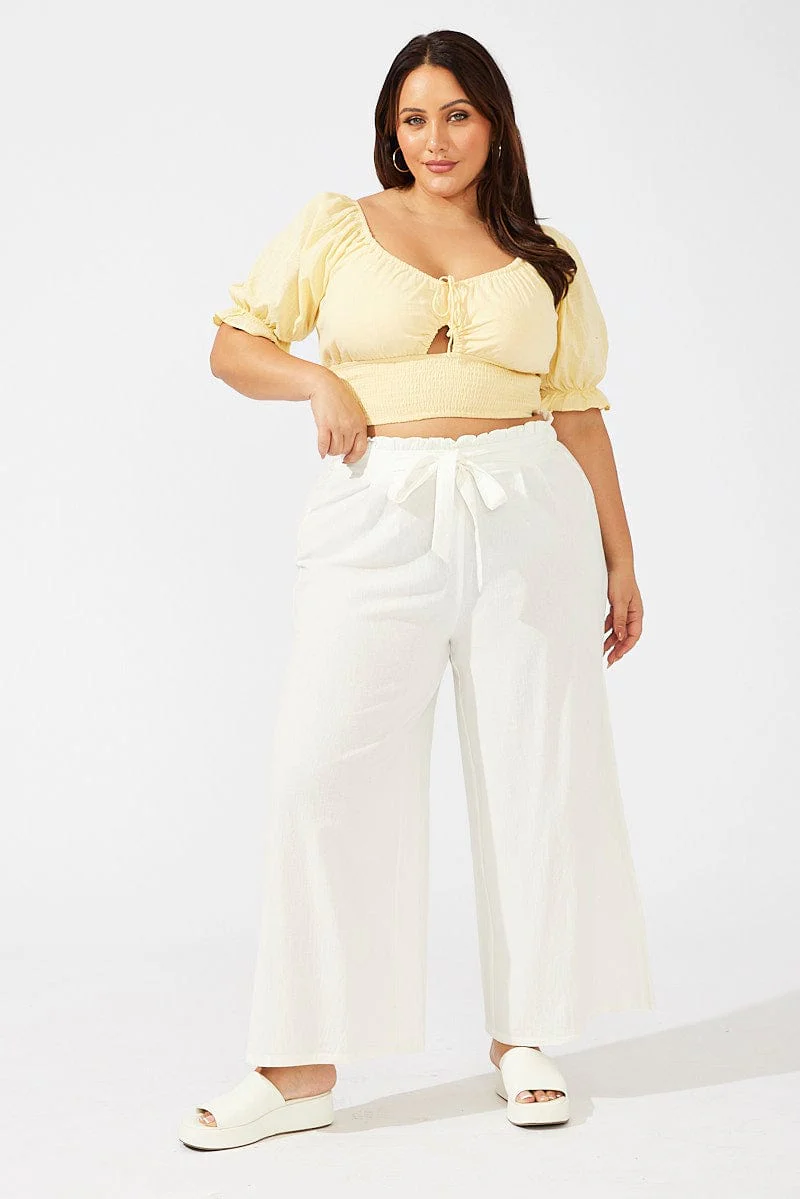 Yellow Crop Top Short Sleeve Cut Out Shirred - Image 2
