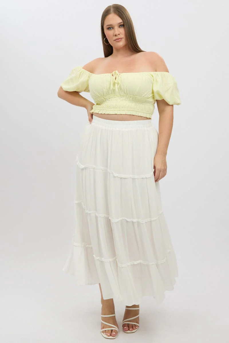 Yellow Crop Top Short Sleeve Ruched Bust Linen Blend - Image 2