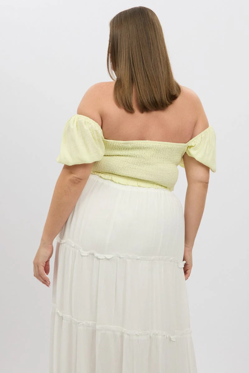 Yellow Crop Top Short Sleeve Ruched Bust Linen Blend - Image 5