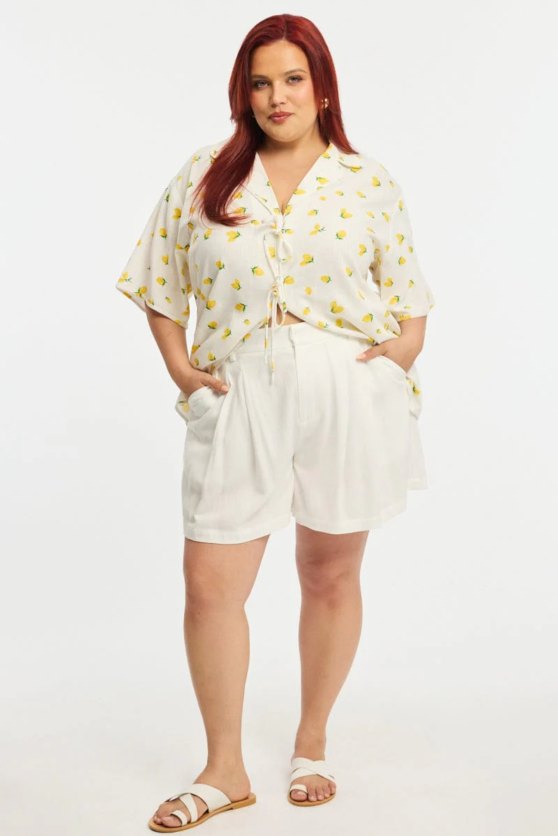 Yellow Ditsy Collar Top Short Sleeve Tie Up - Image 2