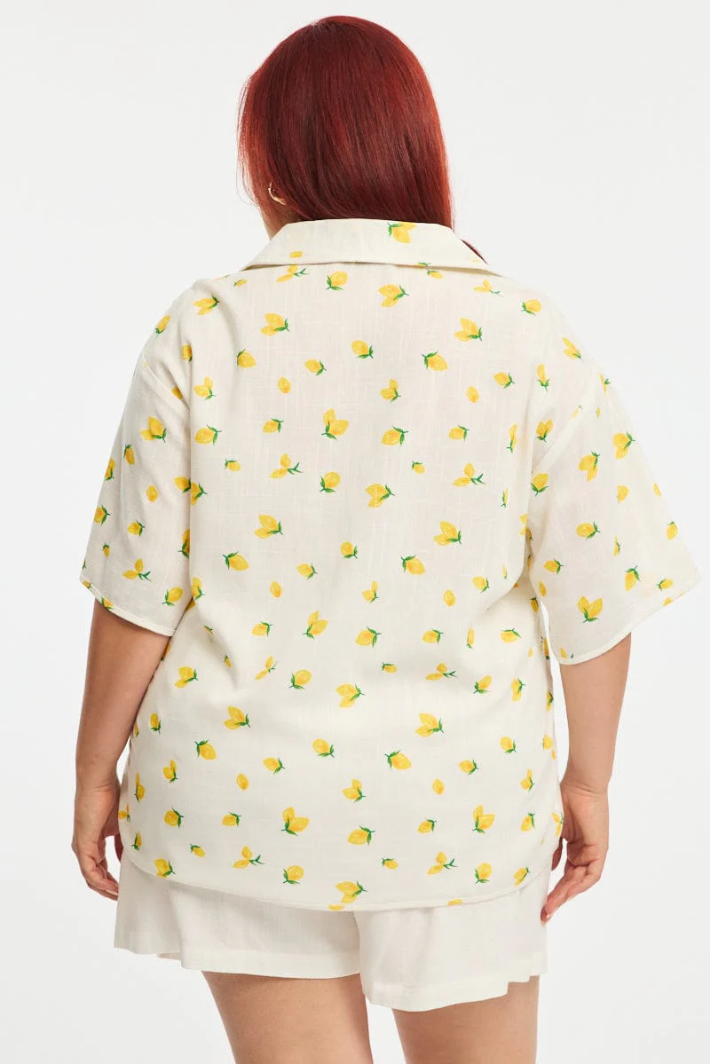 Yellow Ditsy Collar Top Short Sleeve Tie Up - Image 4