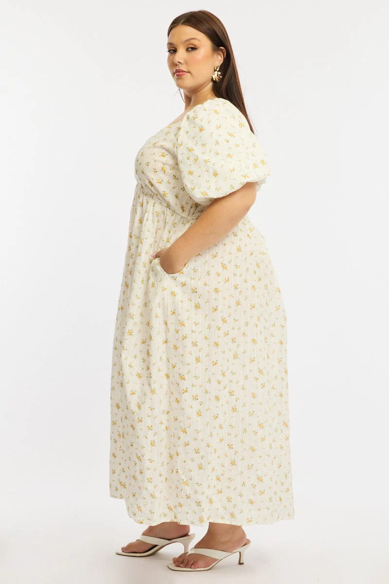 Yellow Ditsy Midi Dress Short Sleeve Cross Over - Image 3