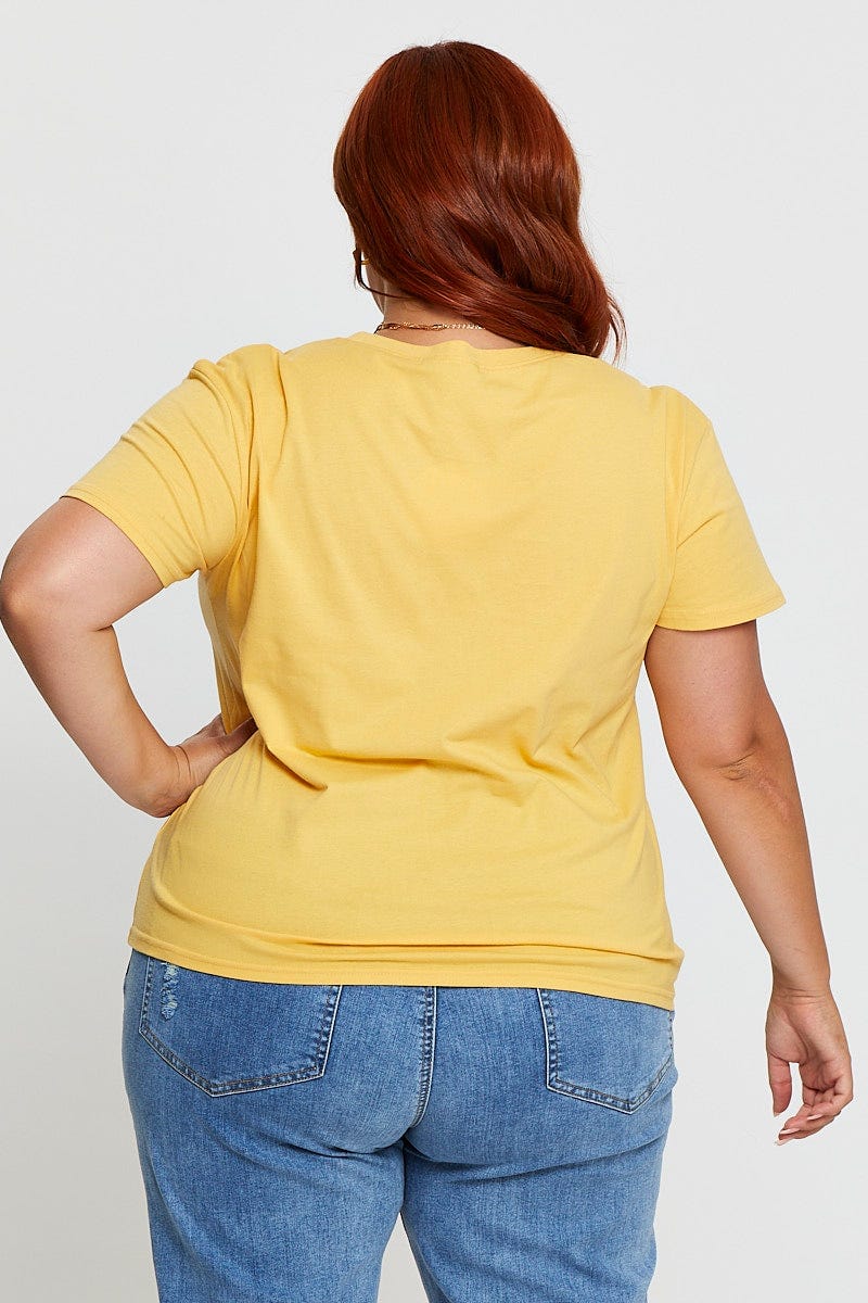 Yellow Graphic T-shirt Mystic Hawk Short Sleeve Cotton - Image 5
