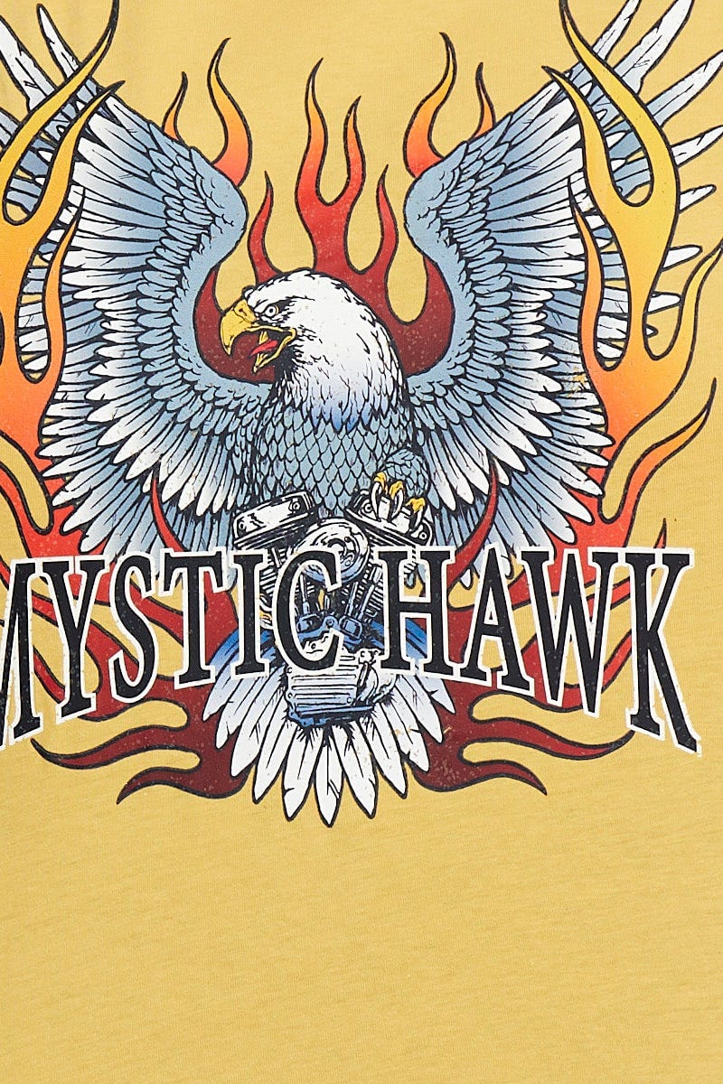 Yellow Graphic T-shirt Mystic Hawk Short Sleeve Cotton - Image 6