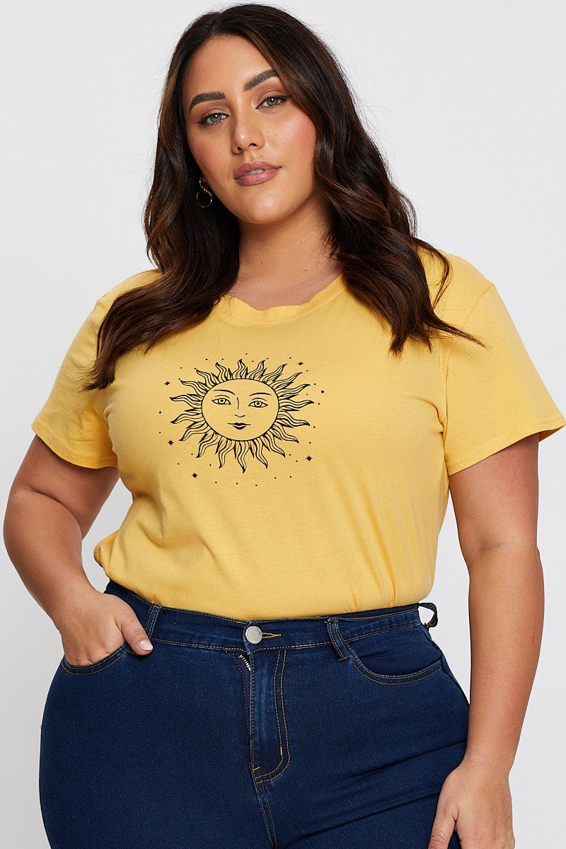 Yellow Graphic T-shirt Radiant Sun Short Sleeve Cotton - Image 3