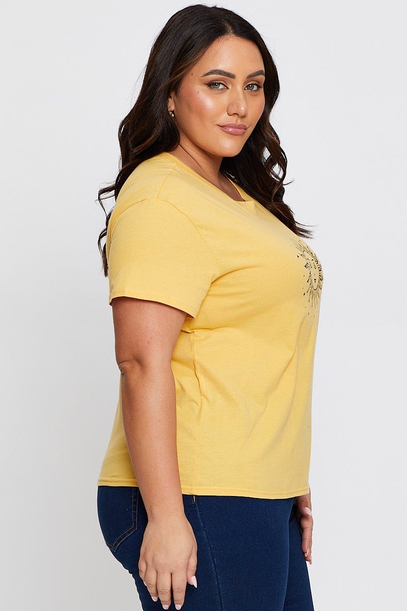 Yellow Graphic T-shirt Radiant Sun Short Sleeve Cotton - Image 4