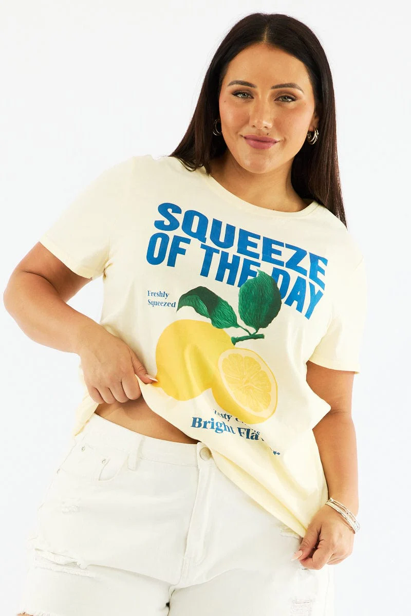 Yellow Graphic T Shirt Short Sleeve Crew Neck - Image 2