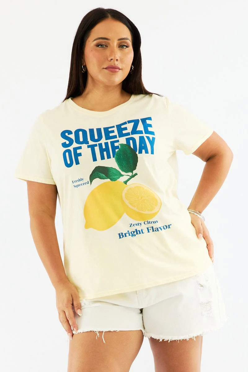 Yellow Graphic T Shirt Short Sleeve Crew Neck - Image 4