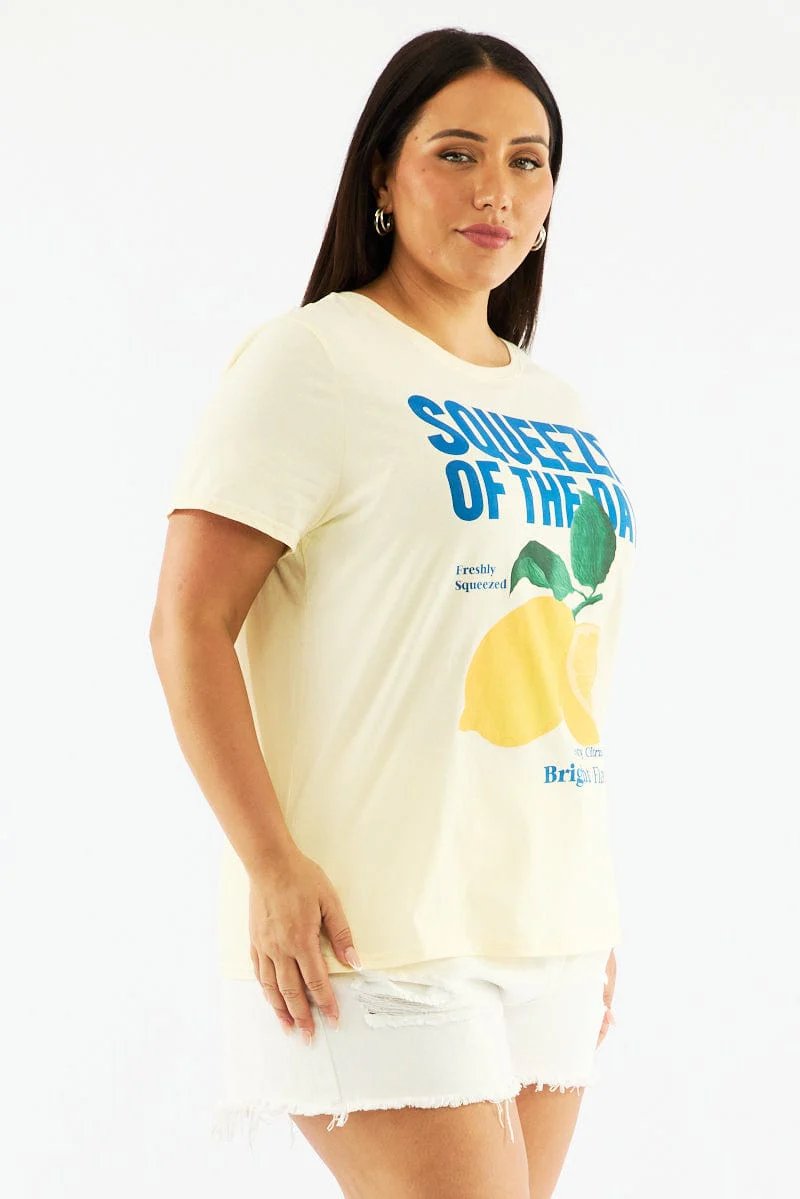 Yellow Graphic T Shirt Short Sleeve Crew Neck - Image 5