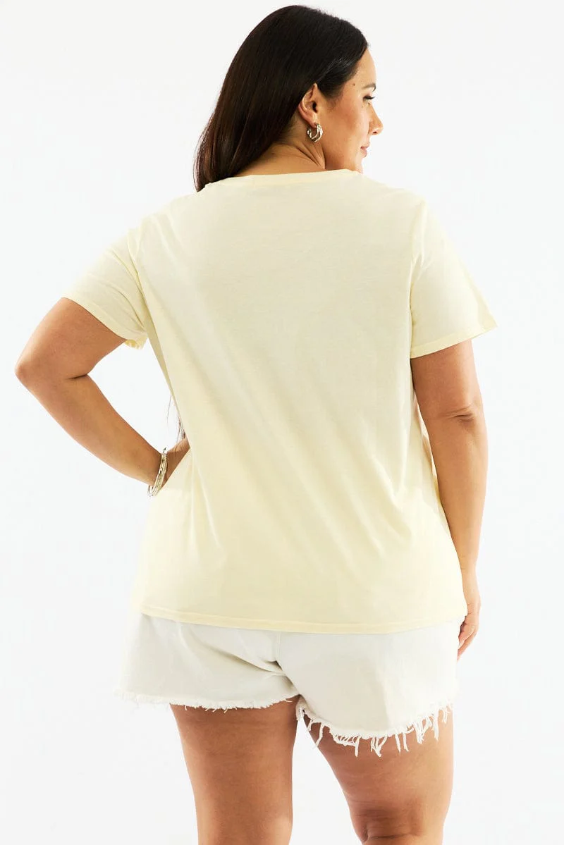 Yellow Graphic T Shirt Short Sleeve Crew Neck - Image 6