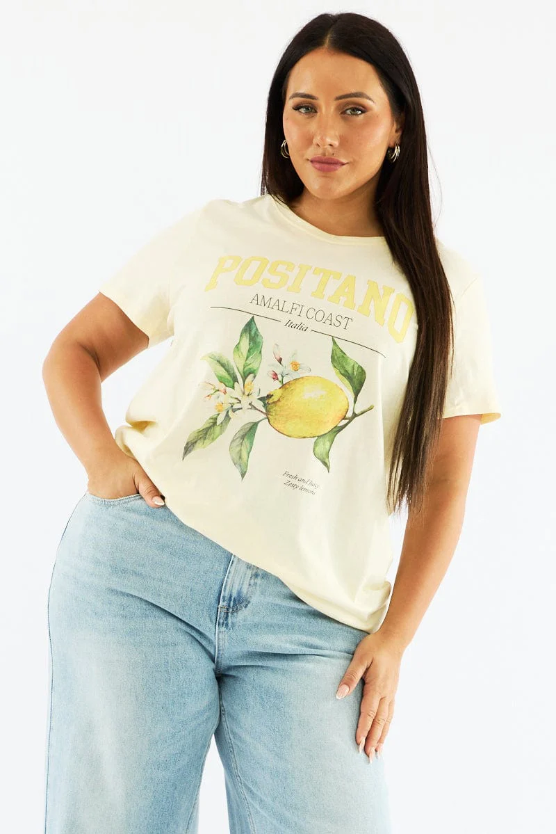 Yellow Graphic T Shirt Short Sleeve Crew Neck