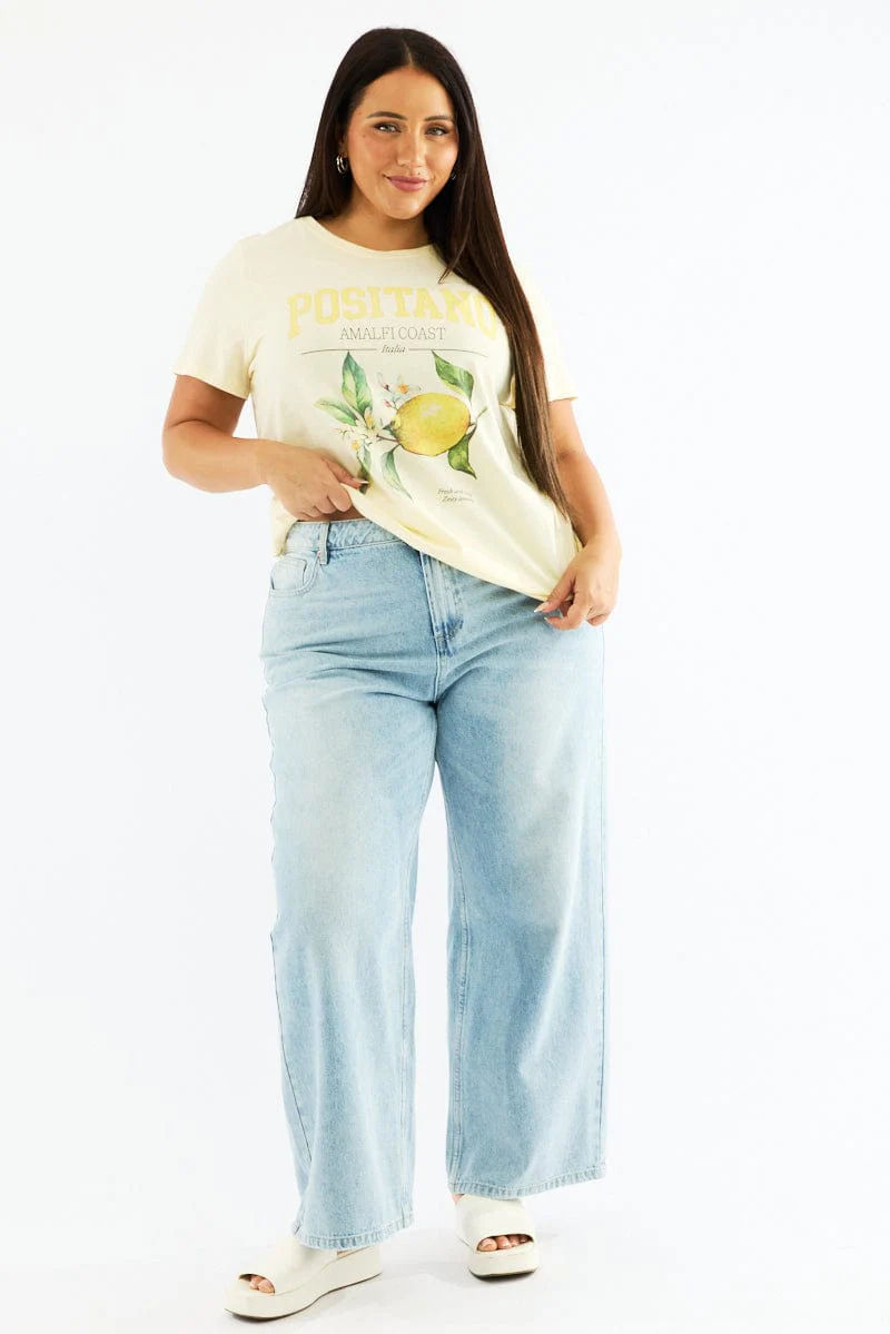 Yellow Graphic T Shirt Short Sleeve Crew Neck - Image 2