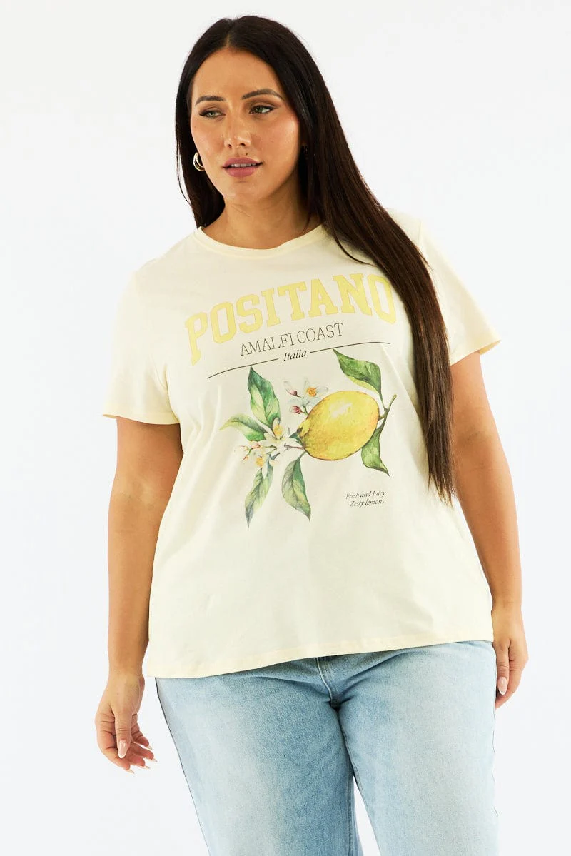 Yellow Graphic T Shirt Short Sleeve Crew Neck - Image 3