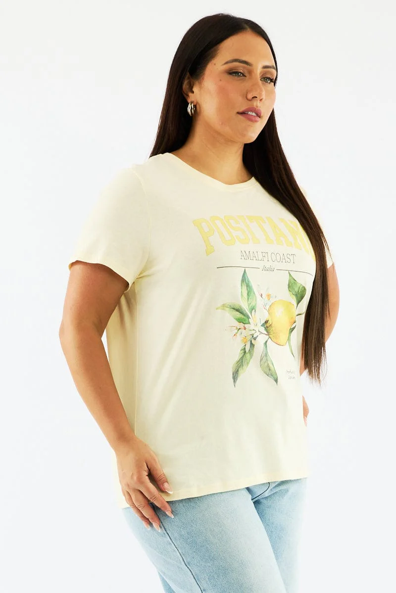 Yellow Graphic T Shirt Short Sleeve Crew Neck - Image 4