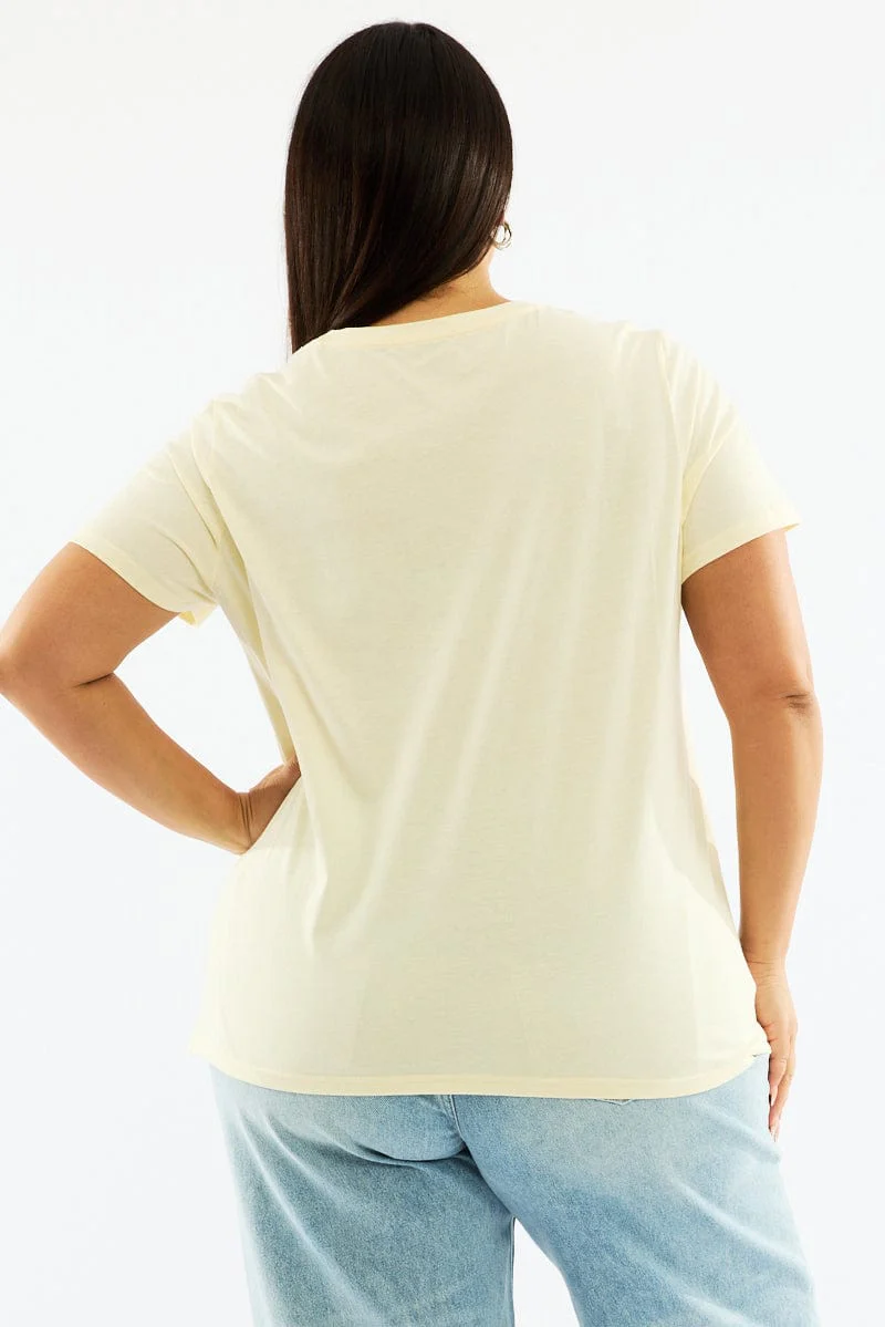Yellow Graphic T Shirt Short Sleeve Crew Neck - Image 5