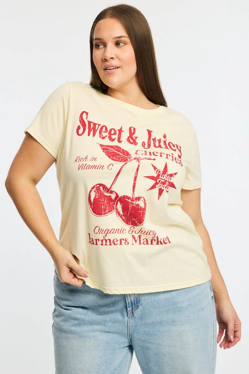 Yellow Graphic T-shirt Short Sleeve Crew Neck