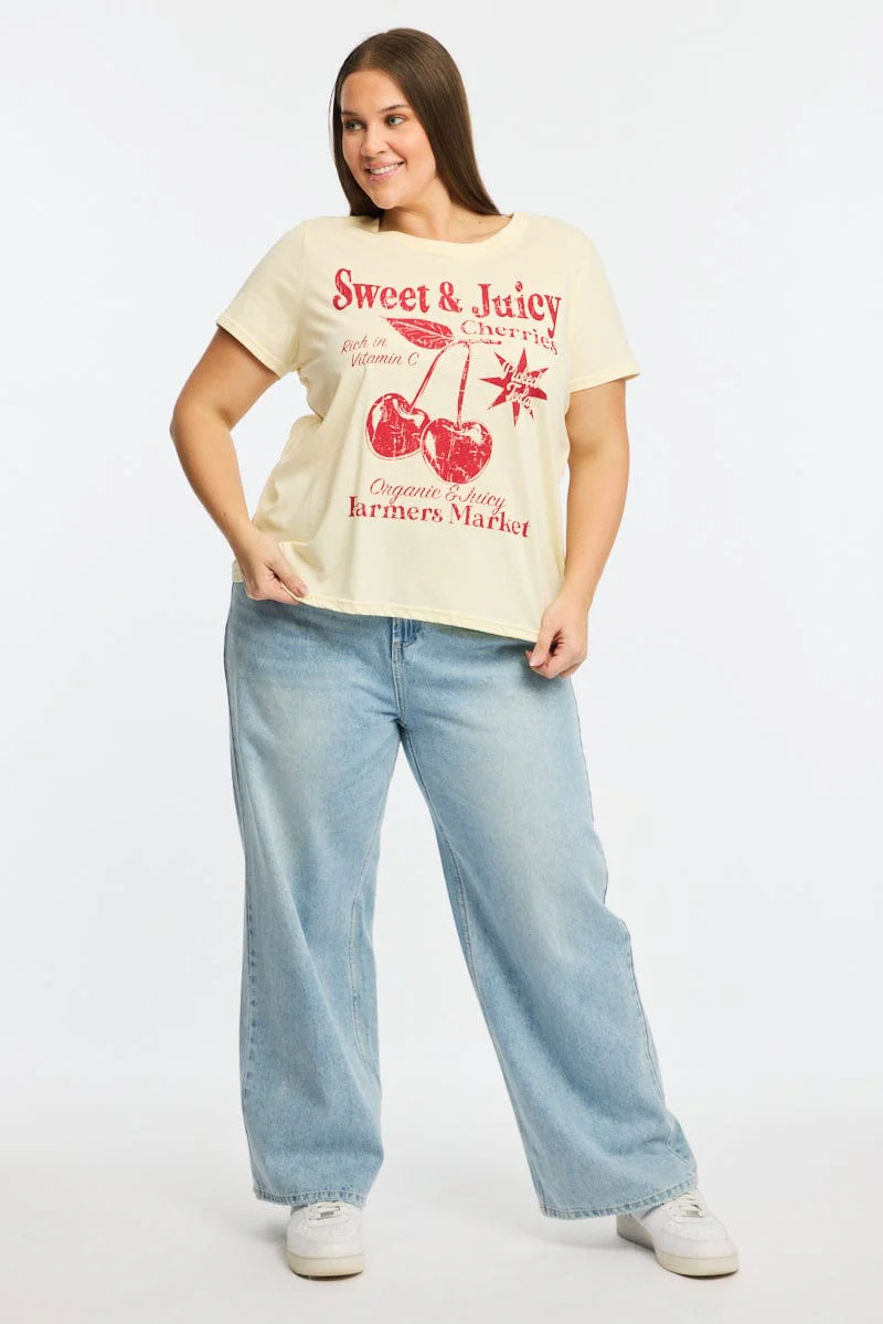 Yellow Graphic T-shirt Short Sleeve Crew Neck - Image 2