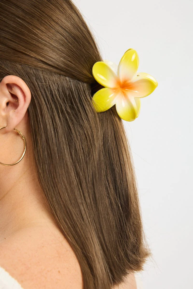 Yellow Hibiscus Flower Hair Claw Clip - Image 2