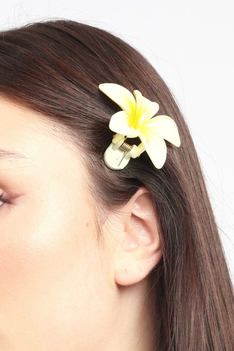 Yellow Hibiscus Flower Hair Clip - Image 2