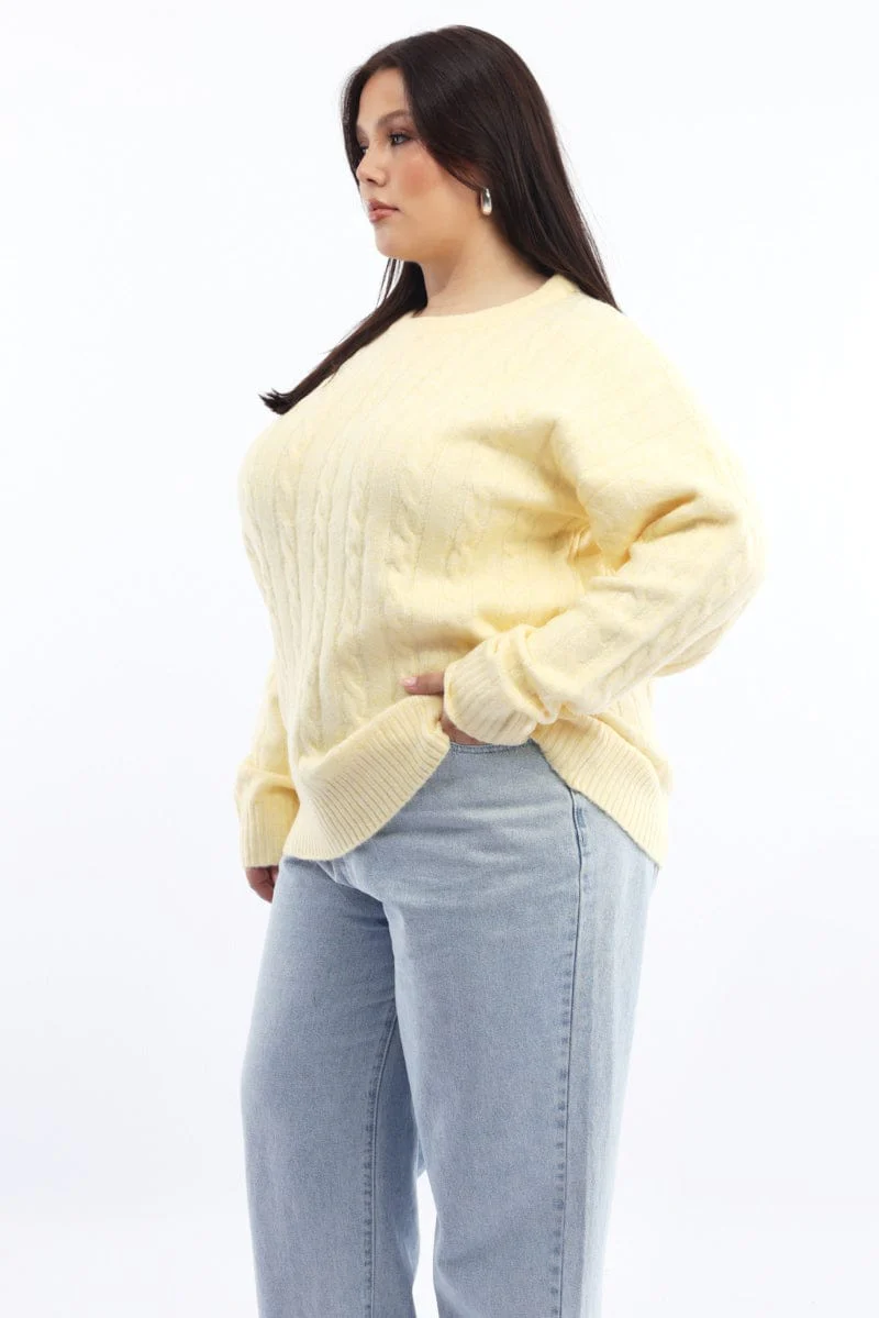 Yellow Knit Jumper Long Sleeve Cable - Image 3