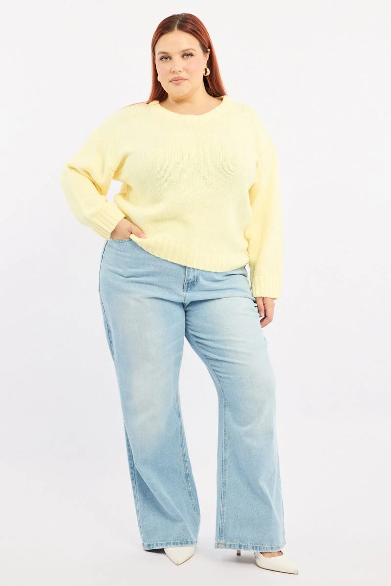 Yellow Knit Jumper Long Sleeve Crew Neck - Image 2