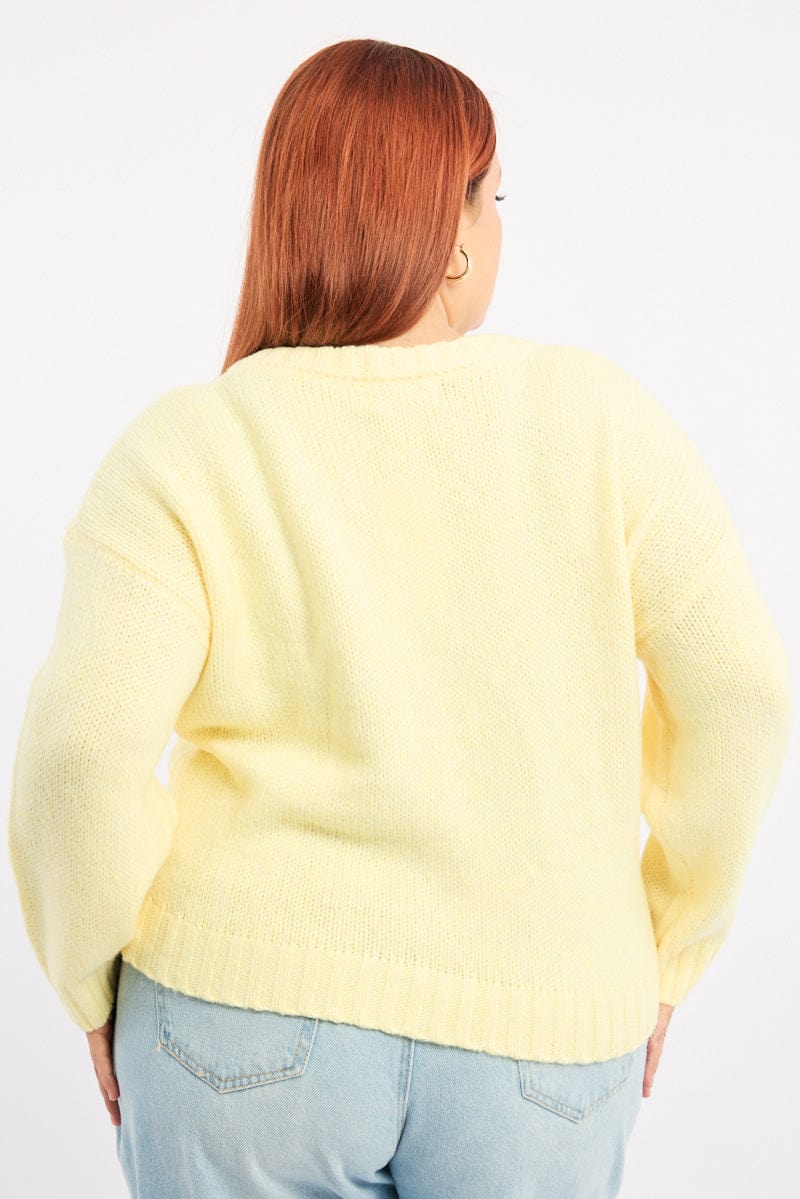 Yellow Knit Jumper Long Sleeve Crew Neck - Image 4