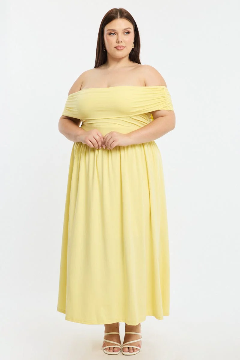 Yellow Maxi Dress Off Shoulder Jersey - Image 2