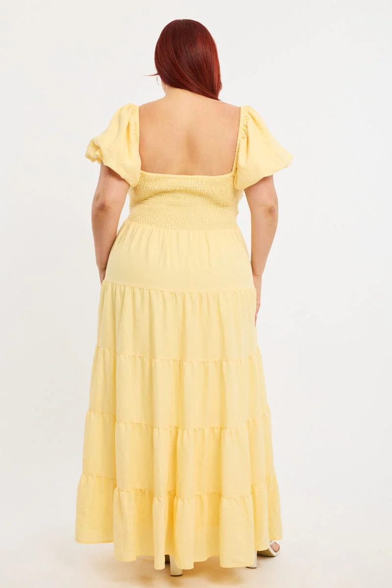 Yellow Maxi Dress Short Sleeve Cut Out - Image 5