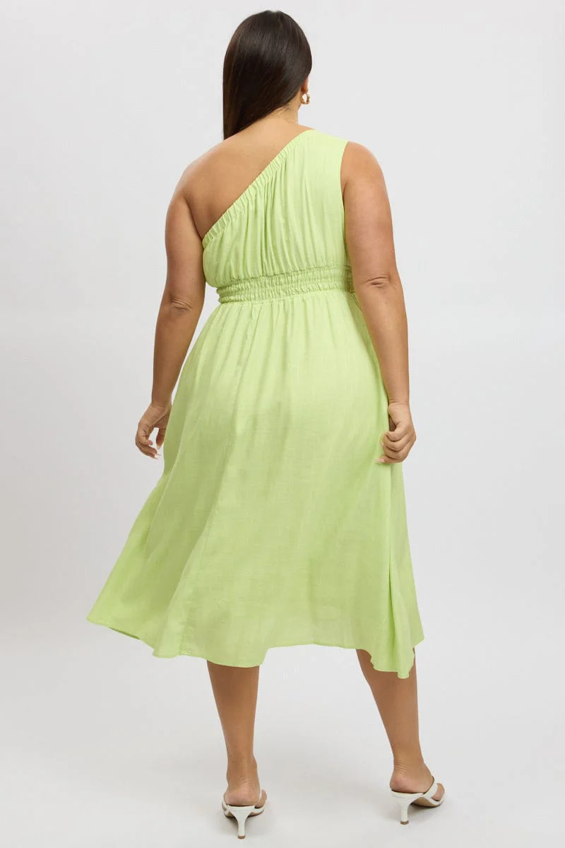 Yellow Midi Dress One Shoulder Linen Blend - Image 5