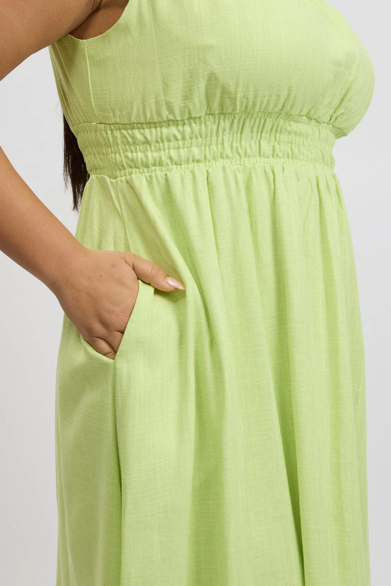 Yellow Midi Dress One Shoulder Linen Blend - Image 6