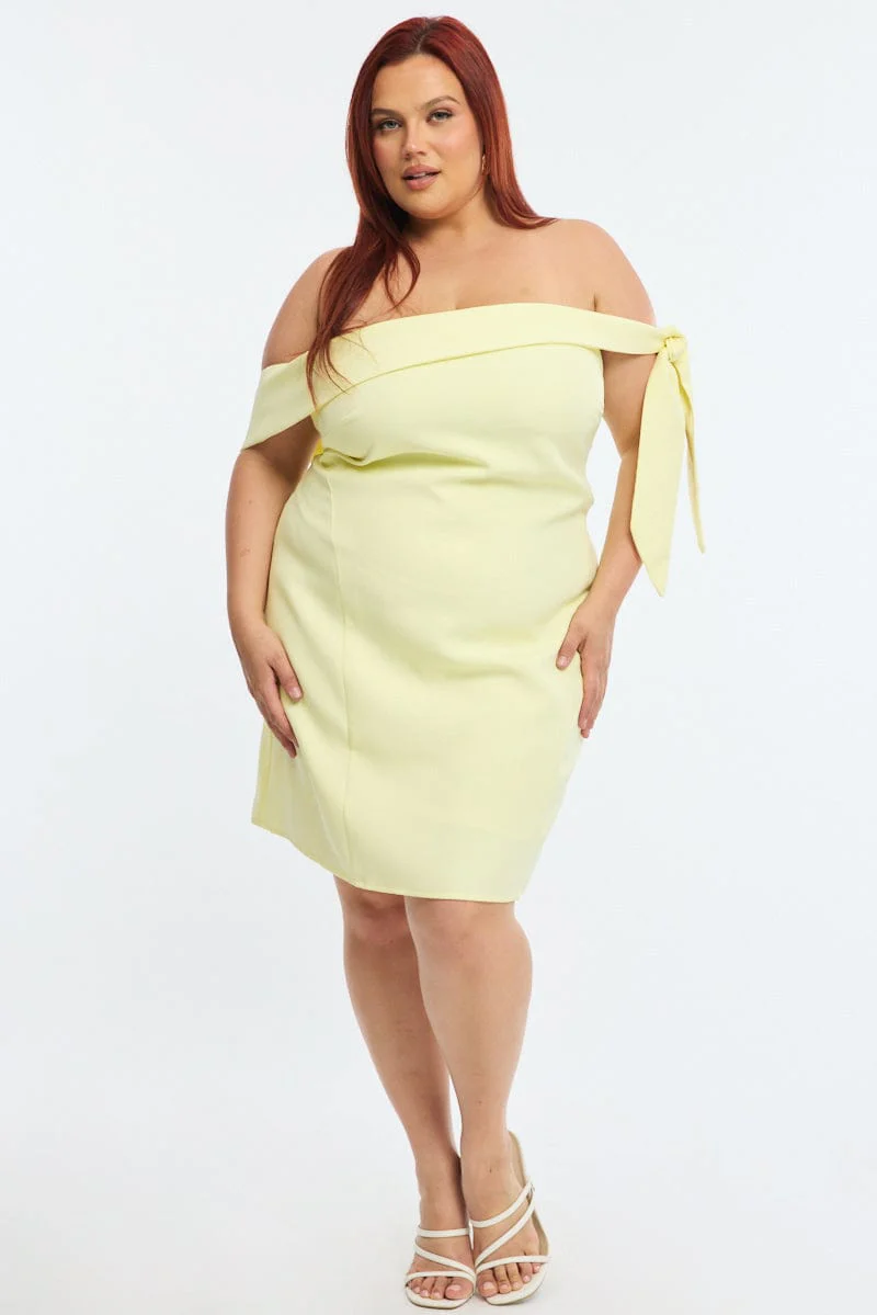 Yellow Mini Dress Off Shoulder Side Tie - Image 2