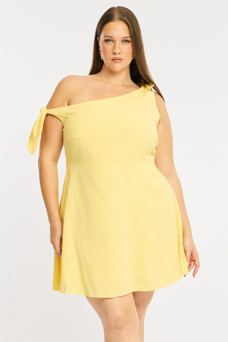 Yellow Off Shoulder Dress Linen Blend