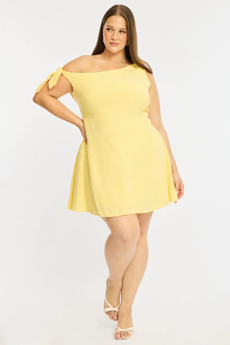 Yellow Off Shoulder Dress Linen Blend - Image 2