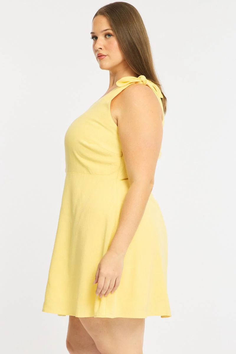 Yellow Off Shoulder Dress Linen Blend - Image 4