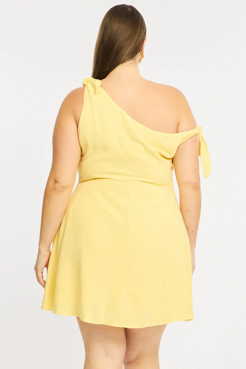 Yellow Off Shoulder Dress Linen Blend - Image 5