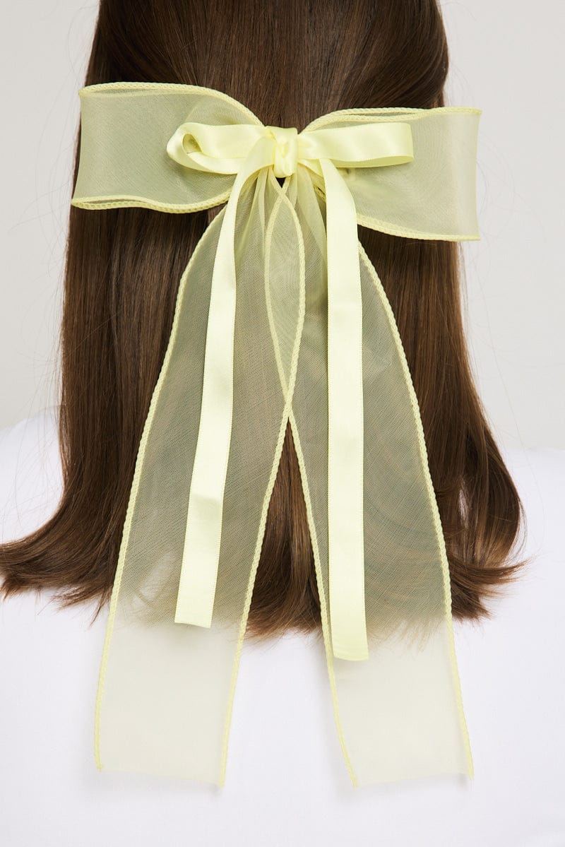 Yellow Organza Hair Bow - Image 2