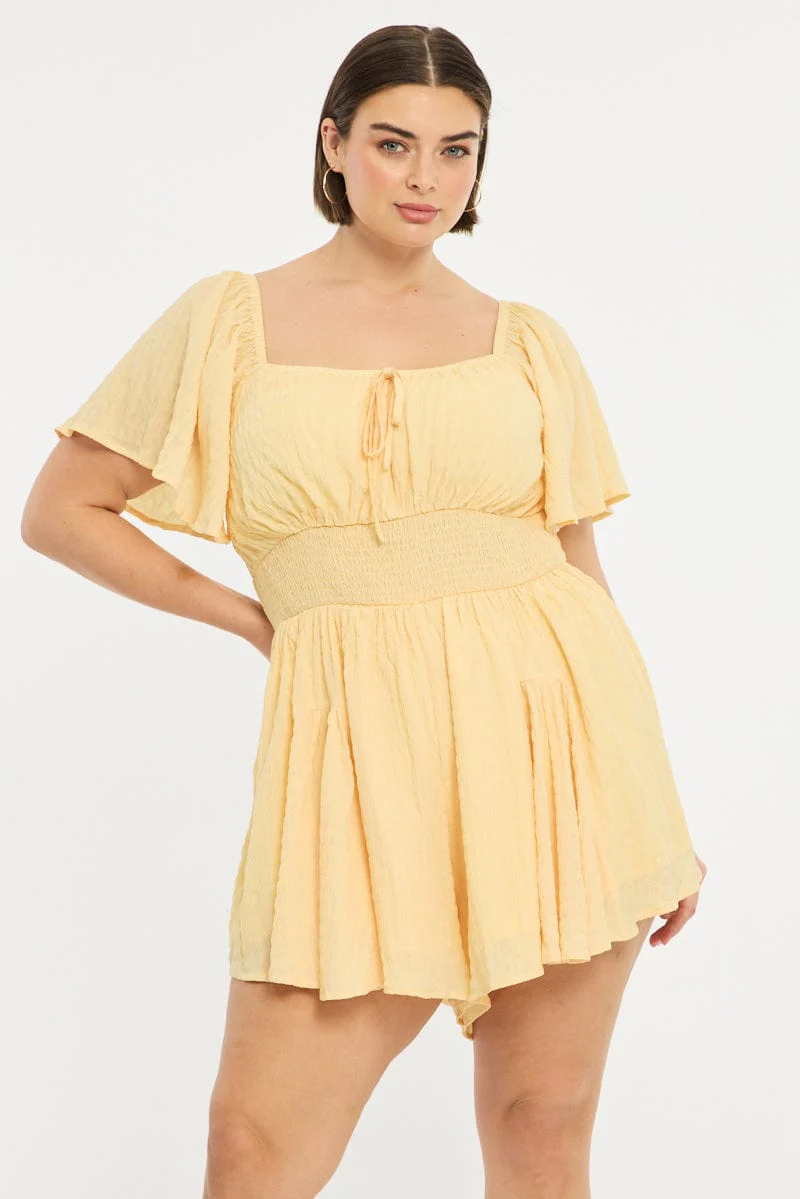 Yellow Playsuit Short Sleeve Textured - Image 2