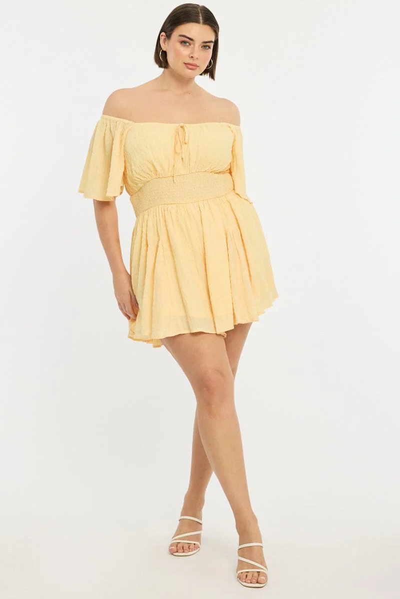 Yellow Playsuit Short Sleeve Textured - Image 3