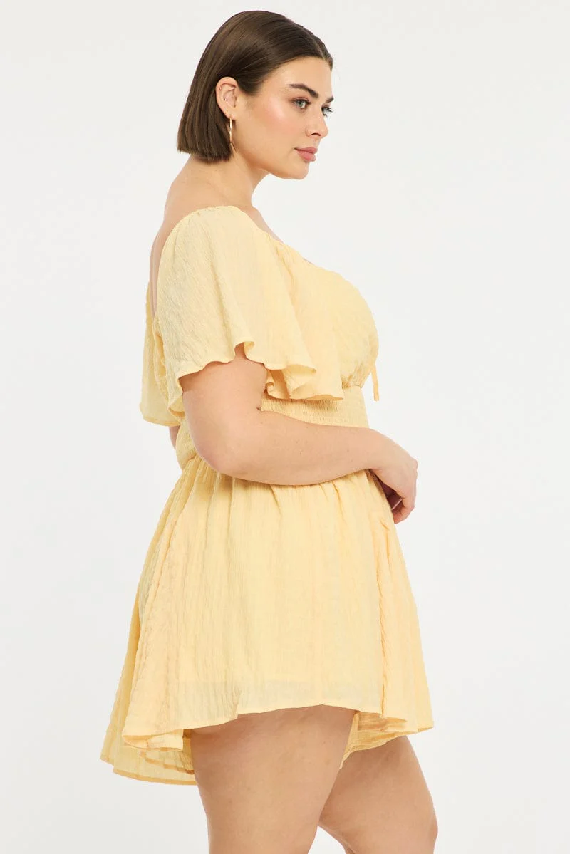 Yellow Playsuit Short Sleeve Textured - Image 4