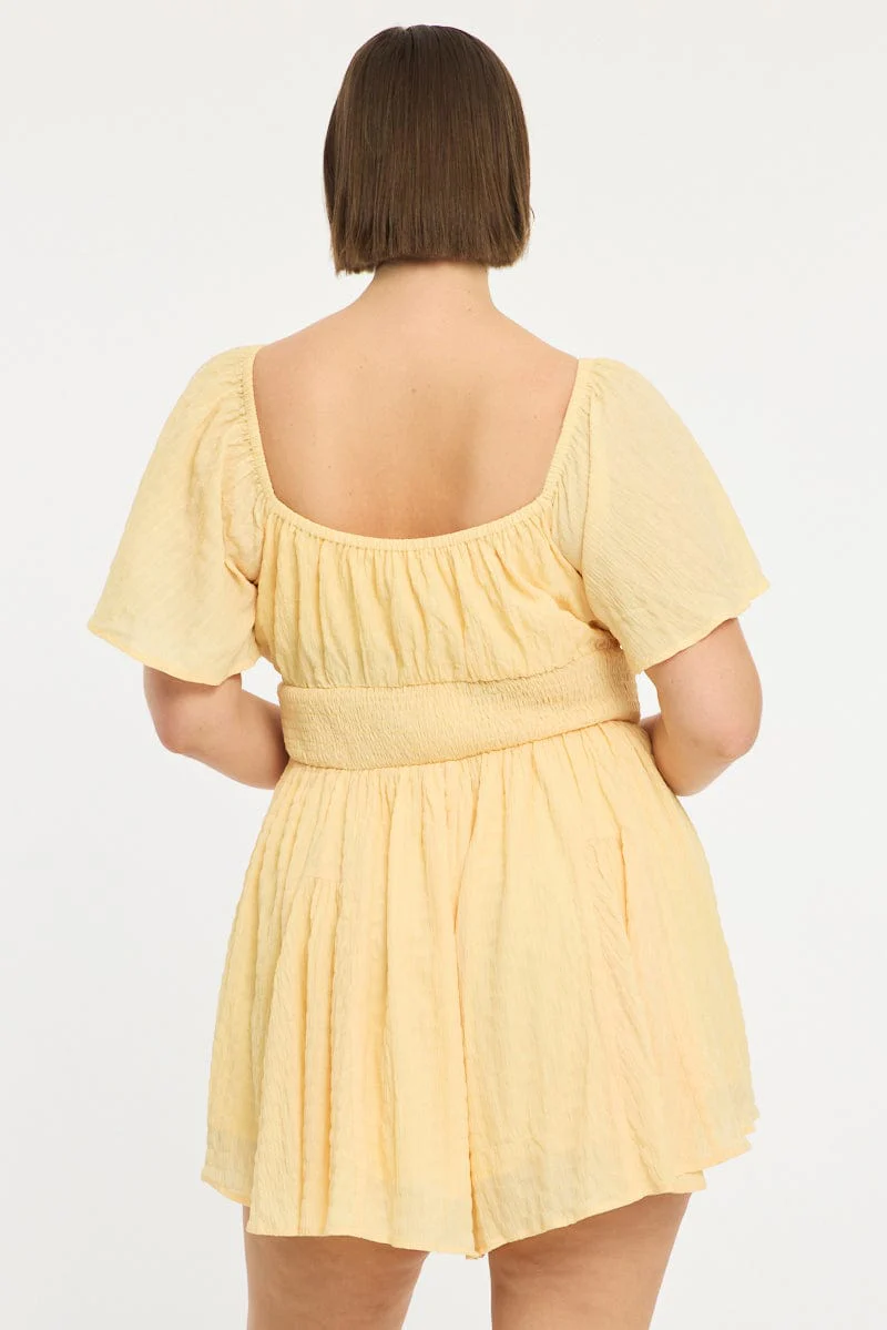 Yellow Playsuit Short Sleeve Textured - Image 5