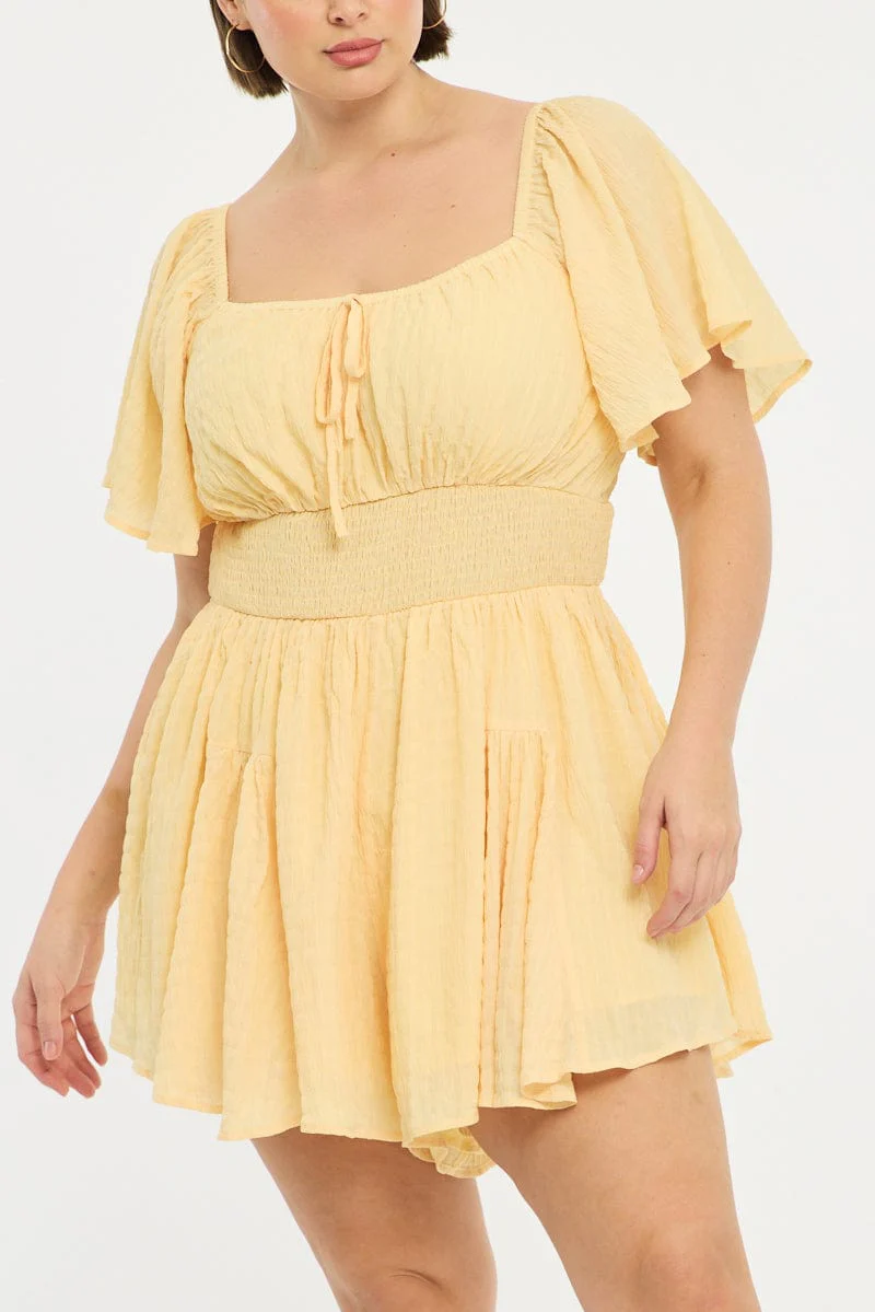 Yellow Playsuit Short Sleeve Textured - Image 6