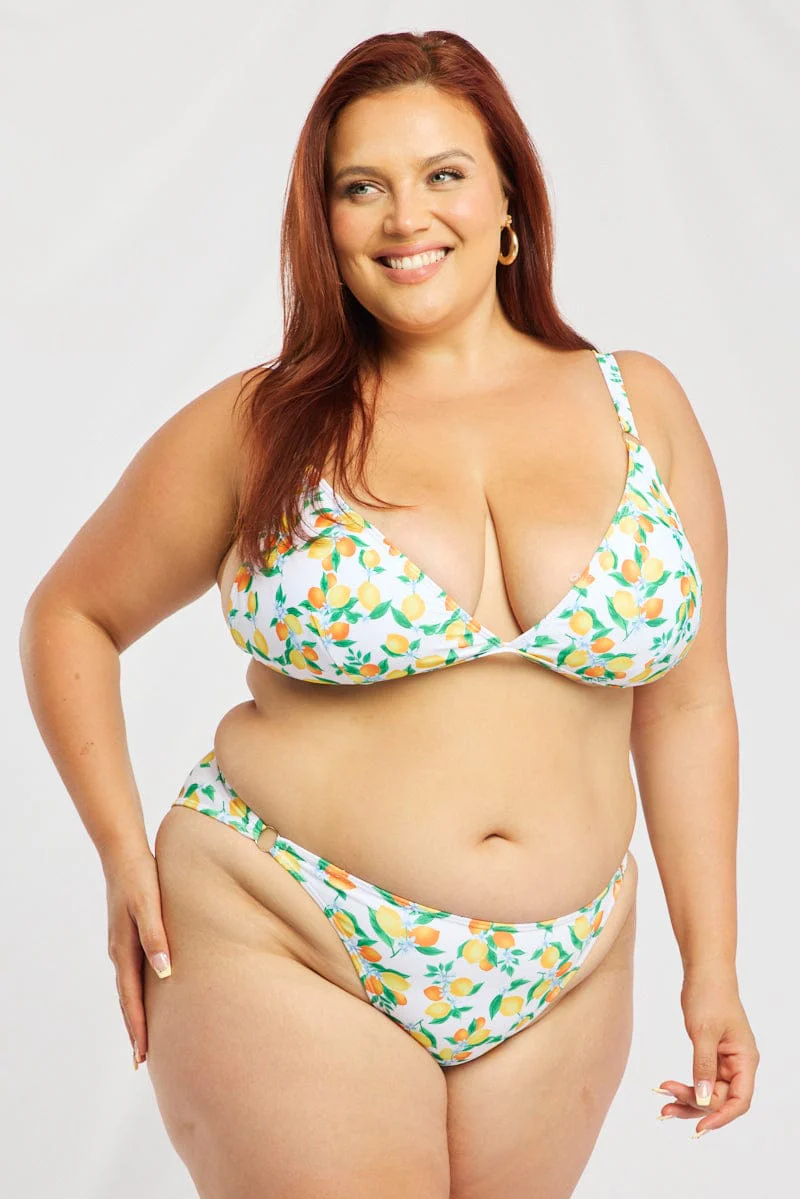 Yellow Print Triangle Bikini Set